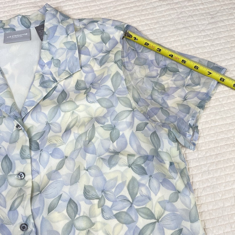 Liz Claiborne Women's Silk Floral Resort Short Sleeve Shirt Size 14 Button Front - Picture 14 of 15